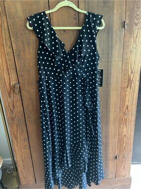 Signature by Sangria Black Polka Dot Ruffle Midi Dress